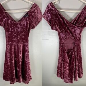 Velour skater dress mauve pink stretchy soft velvet mini coquette girl small